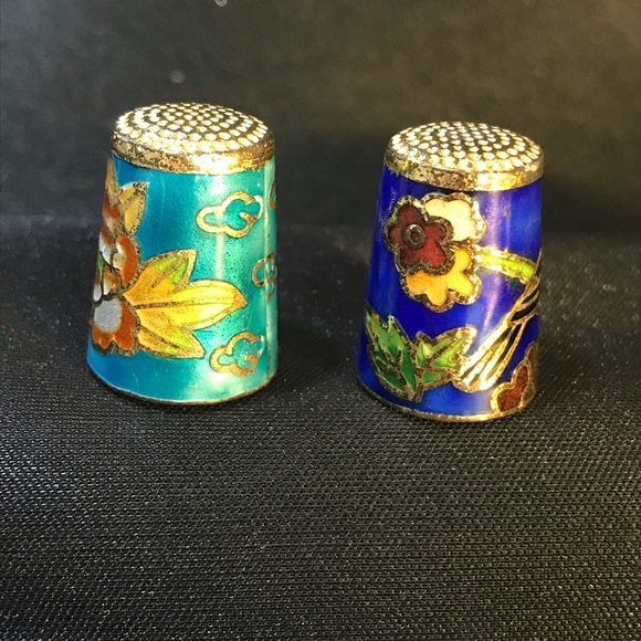 Enameled Cloisonné Thimbles set of 2. Sewing, crafting, collectibles - Picture 2 of 5